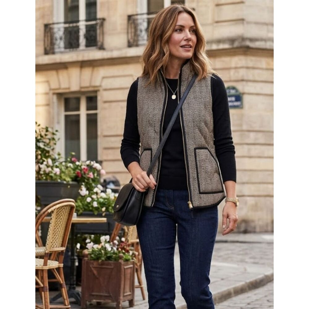 J. Crew Printed Quilted Down Puffer Vest Jacket Women's Size Small
